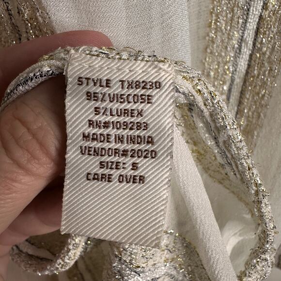 surf gypsy bohemian metallic lurex tassel tunic top s cream gold beach cover up - Picture 8 of 8